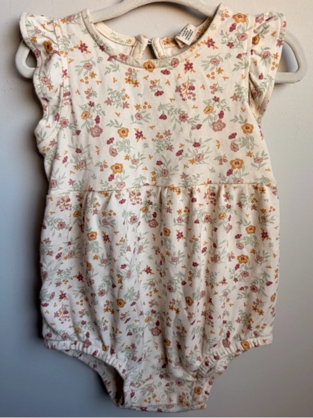 Parade Organic Floral Baby Romper - Cream with Pink & Mustard Flowers